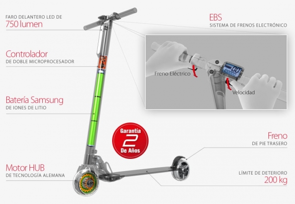 Airbike Ali5 V2 - Monopatín (patinete) eléctrico de fibra de carbono